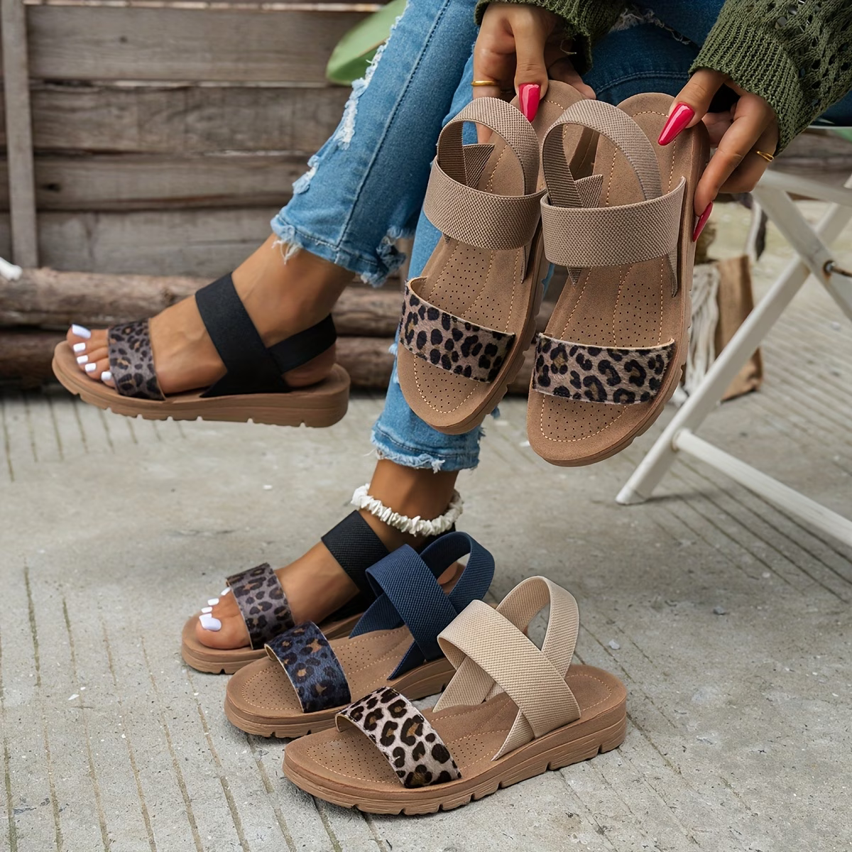 🔥Mega Sale - Buy Now & Save 50% OFF🔥Women's Comfortable & Versatile Leopard Print Sandals Roman Shoes